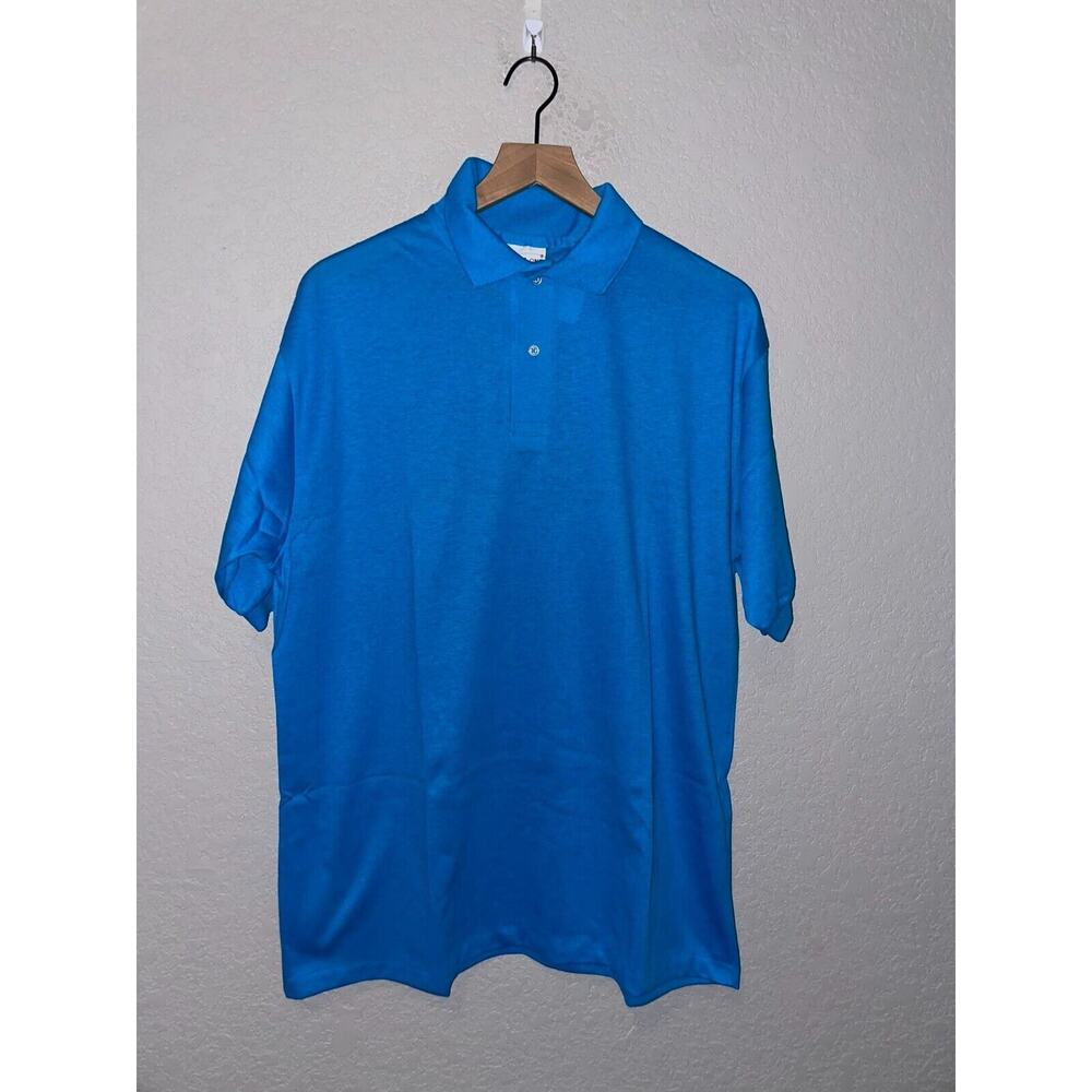 Vintage Blank Blue Polo Shirt Print-Ons Print Ons 70s XL USA Made 1970s